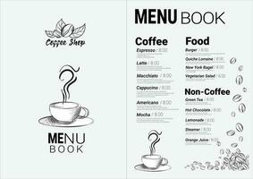 ancien café illustration pour a4 ou menu modèle. utilisation main dessin technique et griffonnage style. blanc noir vecteur et illustration. modèle menu café boutique, cafétéria, et restaurant.