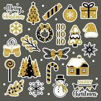 Noël autocollants collection. Noël décorations, vacances cadeaux, bonbons, bougies, étoile, des arbres. vecteur illustration.
