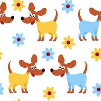 Motif chiens amoureux de fleurs vector illustration