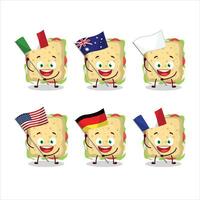 sandwich dessin animé personnage apporter le drapeaux de divers des pays vecteur