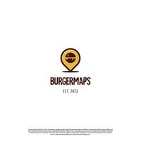 épingle Burger restaurant logo conception, carte aiguille combiner avec Burger logo concept vecteur