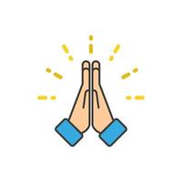 icône de prière. mains, vecteur, illustration, dans, plat, conception