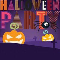 Halloween fête calligraphie avec marrant citrouilles et araignée plat conception vecteur illustration. content Halloween salutation carte modèle.
