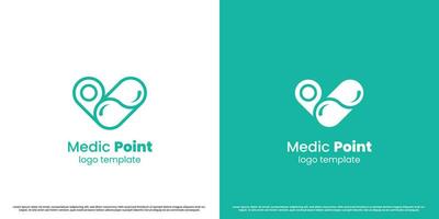 pilule point carte médicament logo conception illustration. GPS silhouette de santé traitement endroit pharmacie pharmacie hôpital clinique chirurgie se soucier. Facile abstrait minimaliste moderne subtil géométrique icône. vecteur