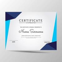 modèle de certificat de diplôme bleu et blanc élégant vecteur