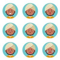 avatar indien avec diverses expressions vecteur