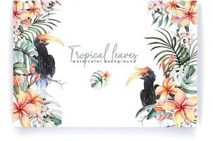 cadre avec des feuilles tropicales aquarelles vecteur