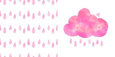 ensemble de vecteurs - nuage aquarelle rose, modèle sans couture de gouttes de pluie vecteur