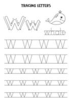 traçage des lettres de l'alphabet anglais. feuille de travail en noir et blanc. vecteur