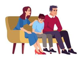 Family sitting on couch semi plat couleur rvb vector illustration