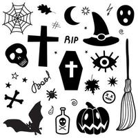 objets effrayants traditionnels d'halloween noirs créatifs vecteur