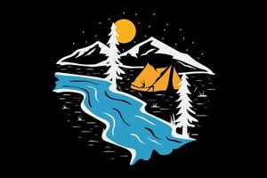 t-shirt camping pine river aventure vecteur