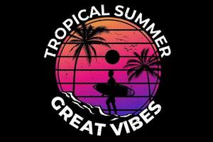 conception de t-shirt de bonnes vibrations estivales tropicales vecteur