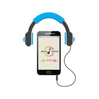 jouer de la musique dans un smartphone avec illustration d'écouteurs vecteur