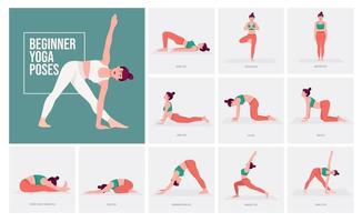 postures de yoga pour débutants. jeune femme pratiquant des poses de yoga. vecteur