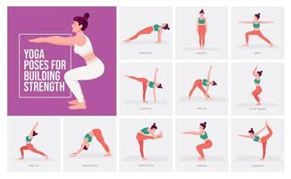 poses de yoga pour développer la force. jeune femme pratiquant des poses de yoga. vecteur