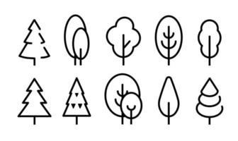 arbres dans un ensemble de style lineart, signe plat d'arbre de forêt, de parc et de jardin vecteur