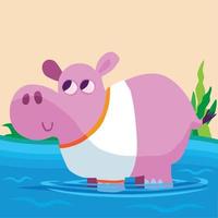 hippopotame dans un tee-shirt blanc debout dans la piscine d'eau vecteur