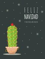 feliz navidad carte avec mignonne Noël cactus. saison salutations. vecteur