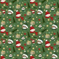 vecteur Noël sans couture modèle avec Noël bonhomme de neige et ours diriger, étoile, flocon de neige, décorations, étoile, noel arbre et cadeau.