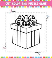 Couper Couleur éducation feuille de travail Jeu pour des gamins Couleur activité page puzzle pour les enfants Noël thème vecteur