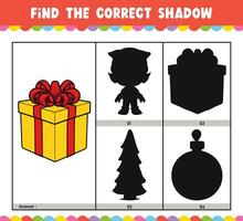 trouver le correct ombre éducatif ombre rencontre Jeu feuille de travail pour des gamins dessin animé vecteur illustration Noël thème