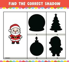 trouver le correct ombre éducatif ombre rencontre Jeu feuille de travail pour des gamins dessin animé vecteur illustration Noël thème