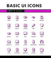 de base ui Icônes neubrutalisme style pour ui mobile interface essentiel collection ensemble Icônes avec ombre vecteur