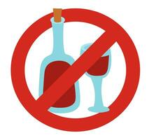 non de l'alcool signe avec bouteille de du vin et lunettes. vecteur plat illustration.