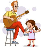 vecteur illustration de homme en jouant guitare et en chantant des gamins