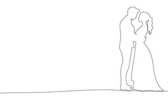 baiser couple un ligne continu. homme et femme main tiré contour. juste marié couple ligne art. vecteur illustraiton.