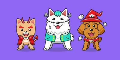 vecteur dessin animé chiens avec Halloween costumes