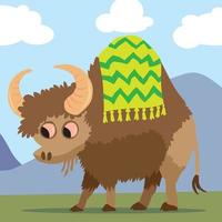 un bison heureux avec une couverture rayée dans les montagnes vecteur