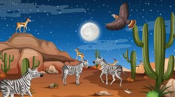 les animaux vivent dans un paysage forestier désertique en scène de nuit vecteur