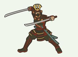 guerrier samouraï de dessin animé avec action d'arme vecteur