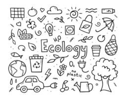 ensemble d'écologie dessiné à la main. éco dans le style doodle. illustration vectorielle. vecteur
