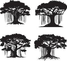 banian arbre vecteur silhouette illustration