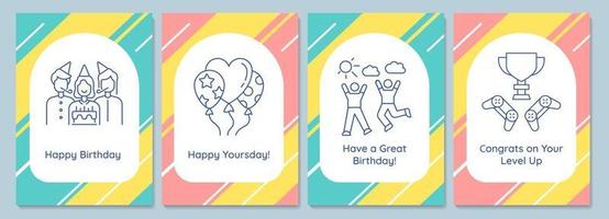 célébrer des cartes postales de fête d'anniversaire avec un jeu d'icônes de glyphe linéaire vecteur