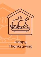 carte postale d'invitation au dîner de thanksgiving avec icône de glyphe linéaire vecteur
