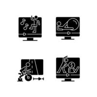 entraînements de remise en forme en ligne icônes de glyphe noir sur un espace blanc. vecteur
