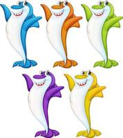 beaucoup de personnage de dessin animé de requin mignon souriant sur fond blanc vecteur