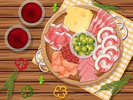 plateau de charcuterie et de viande fumée sur le fond de la table vecteur