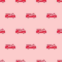 icône de camion de pompiers modèle sans couture deux couleurs avec fond rose clair vecteur