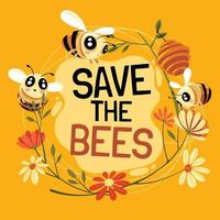 sauver le concept des abeilles avec du texte vecteur