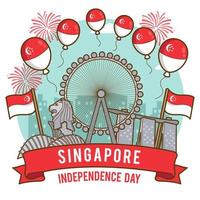 les monuments de singapour au centre de la fête de l'indépendance vecteur