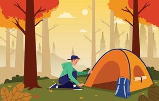 vacances d'automne camping en plein air vecteur