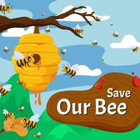 sauvez notre concept d'abeille à miel vecteur