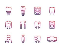 médecine buccale, stomatologie, implant dentaire, ensemble d'icônes de ligne de dents vecteur