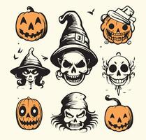 Halloween Icônes et panneaux ensemble silhouette main tiré vecteur illustration