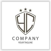 yc logo monogramme avec bouclier forme isolé noir couleurs sur contour conception modèle prime élégant modèle vecteur eps dix